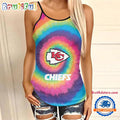 NFL Kansas City Chiefs Rainbow Pattern Summer Women’s Criss Cross Tank Top