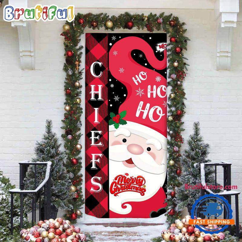 NFL Kansas City Chiefs Santa Claus HoHoHo Football Christmas Door Cover
