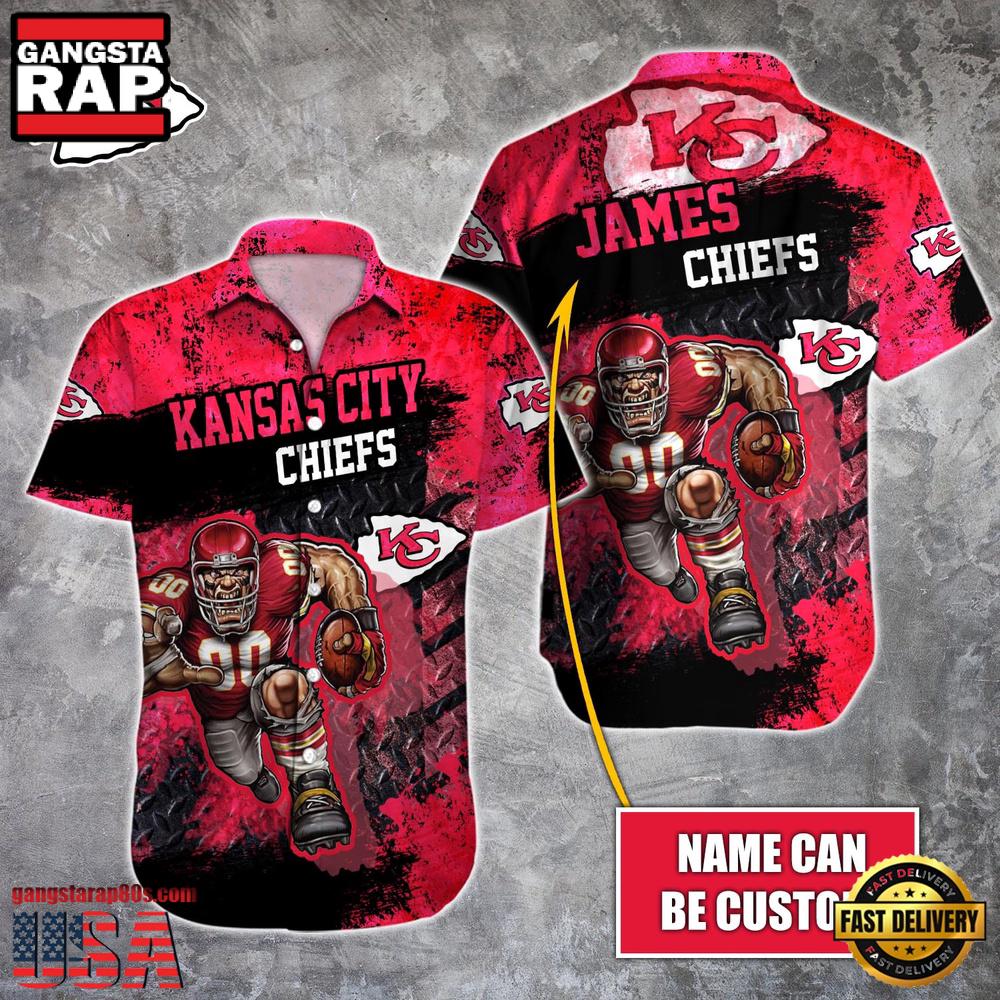NFL Kansas City Chiefs Warrior Mascot Custom Name Aloha Hawaiian Shirt