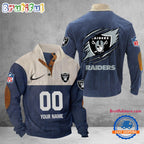 NFL Las Vegas Raiders Football Team Custom Name And Number Buttoned Collar Sweatshirt