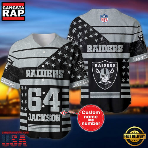 NFL Las Vegas Raiders Custom Name Number Name Number American Flag Baseball Jersey Shirt