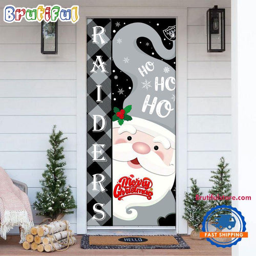 NFL Las Vegas Raiders Santa Claus HoHoHo Football Christmas Door Cover