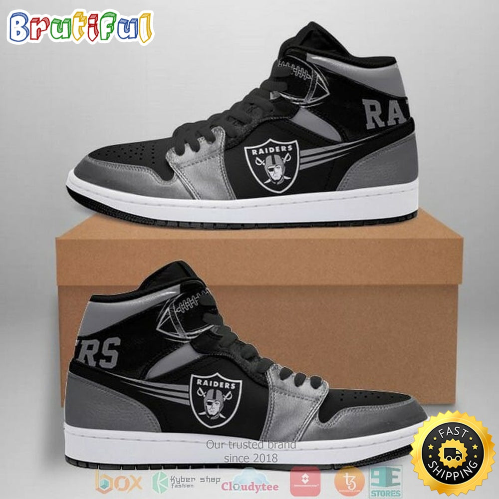 NFL Las Vegas Raiders Silver Black Air Jordan 1 High Sneakers