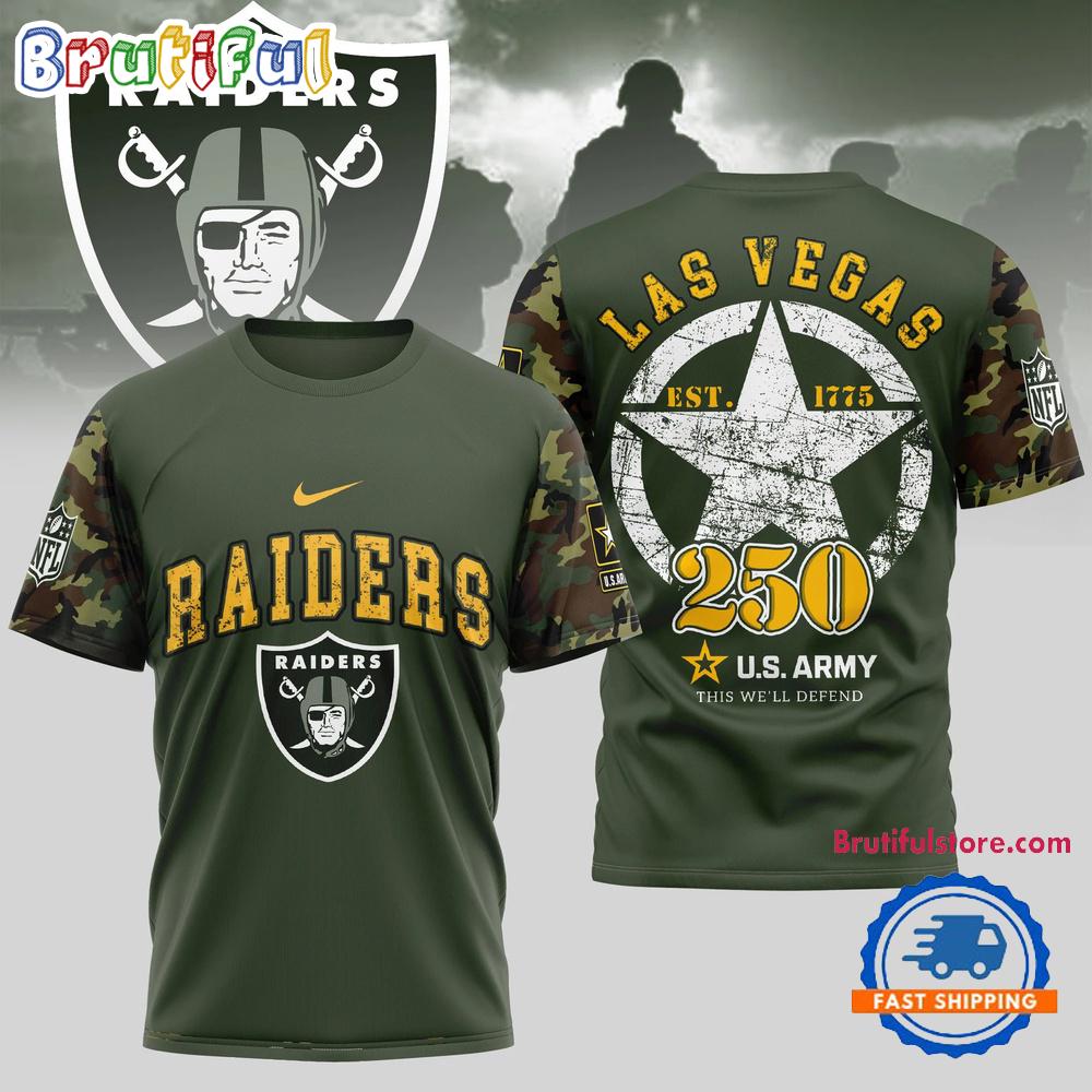 NFL Las Vegas Raiders US Army 250th Birthday Celebration 3D Shirt