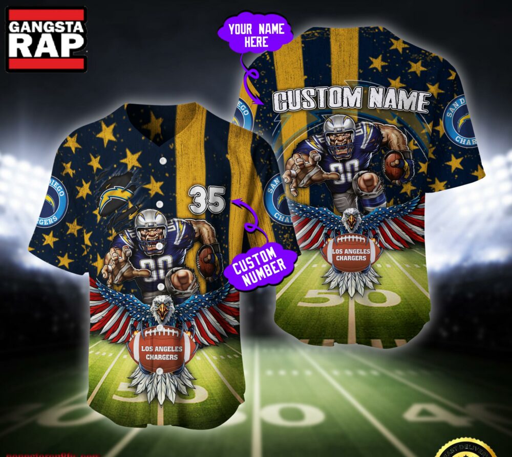 NFL Los Angeles Chargers Eagle US Flag x Veterans Custom Name Number Baseball Jersey Shirt