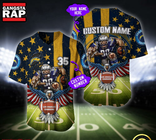 NFL Los Angeles Chargers Eagle US Flag x Veterans Custom Name Number Baseball Jersey Shirt
