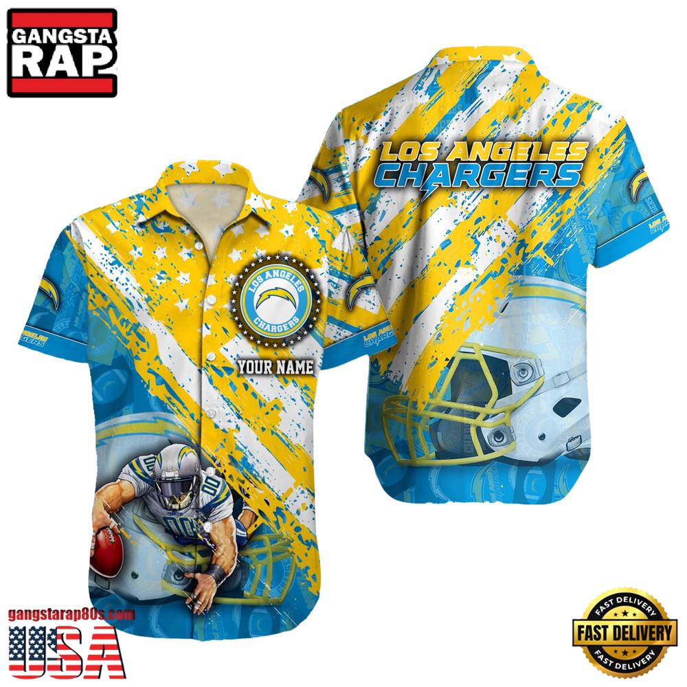 NFL Los Angeles Chargers Football American Flag Mascot Custom Name Aloha Hawaiian Shirt