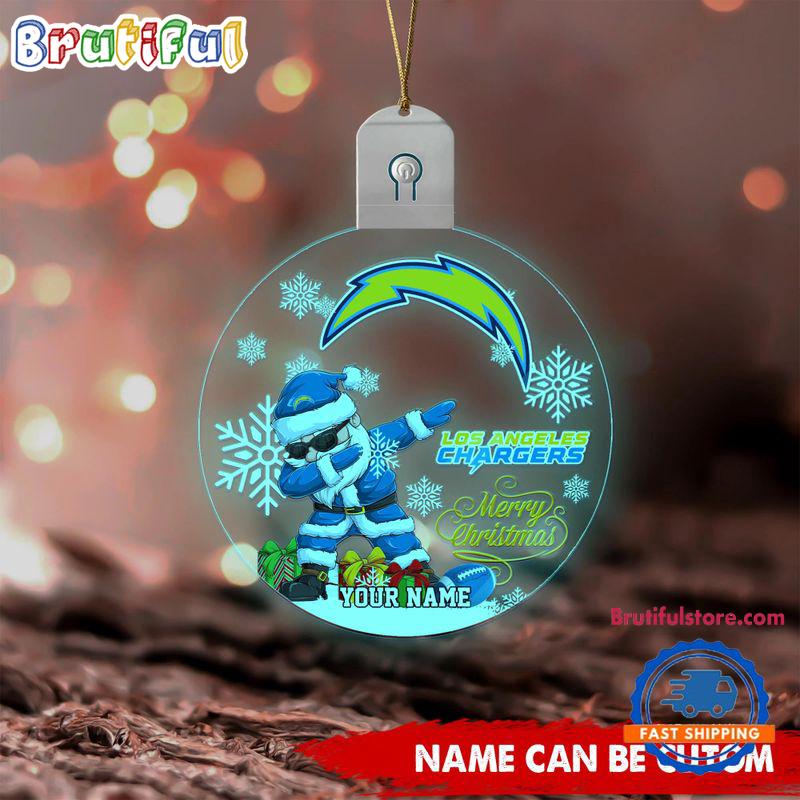 NFL Los Angeles Chargers Football Team Christmas Santa Claus Circle Led Acrylic Ornament
