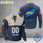 NFL Los Angeles Chargers Football Team Custom Name And Number Buttoned Collar Sweatshirt