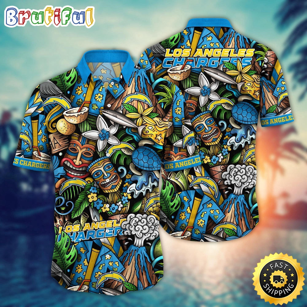 NFL Los Angeles Chargers Hawaii Shirt Flower Tiki Me Off Aloha Shirt