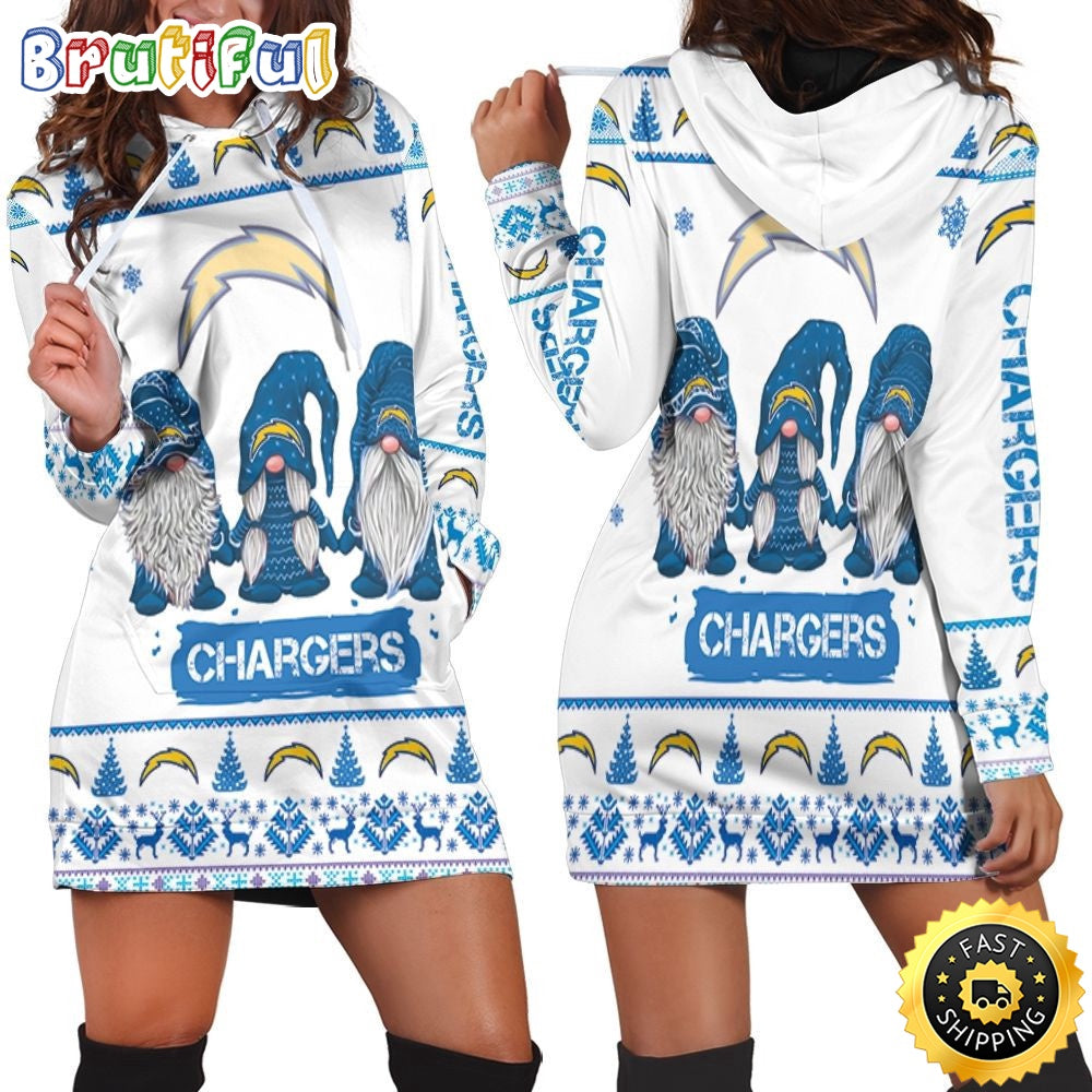 NFL Los Angeles Chargers Hoodie Dress Gnomes All Over Print Hoodie Women