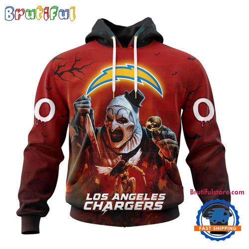 NFL Los Angeles Chargers Horror Terrifier Ghoulish Valak Halloween Football Hoodie