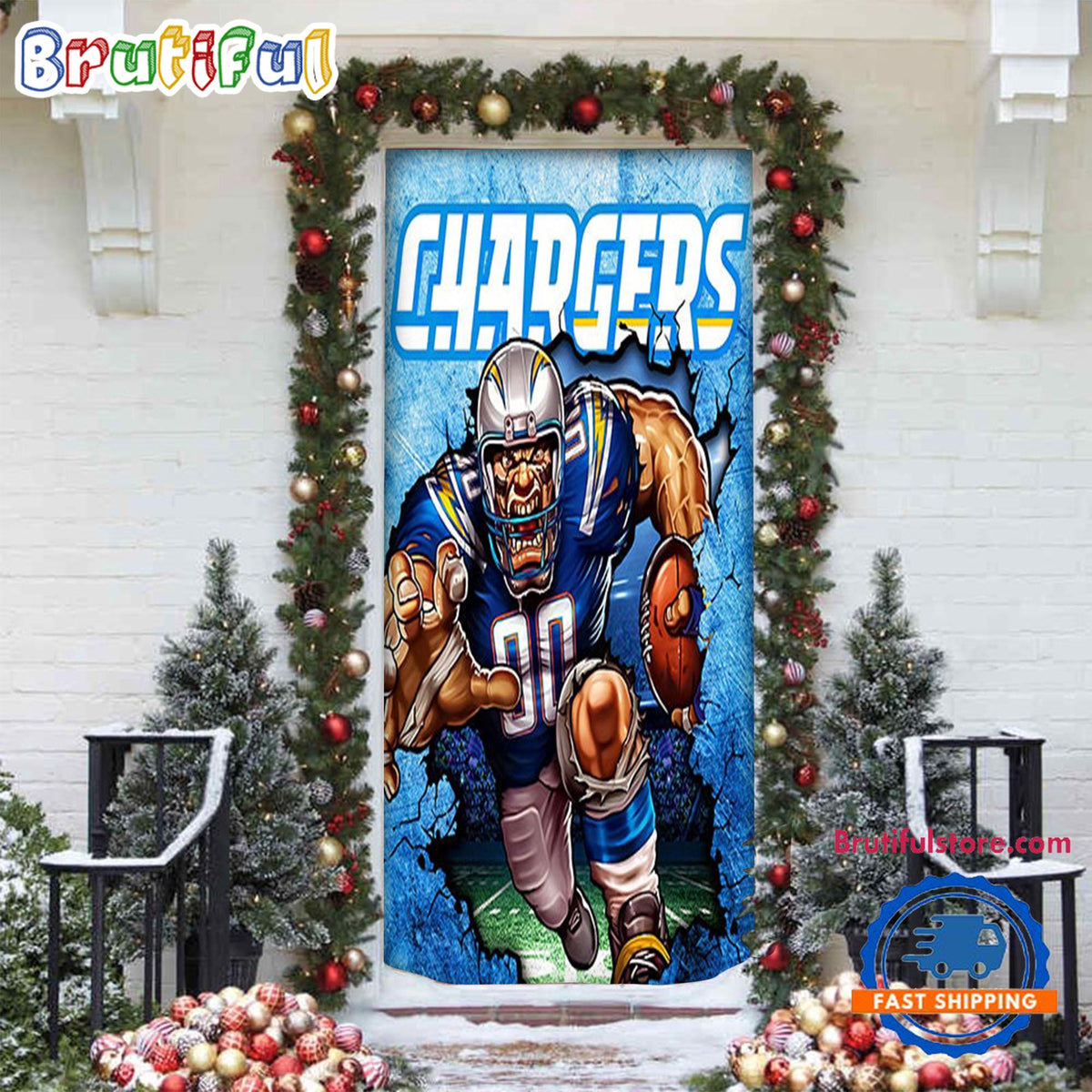 NFL Los Angeles Chargers Mascot Christmas Door Cover, Football Door Cover