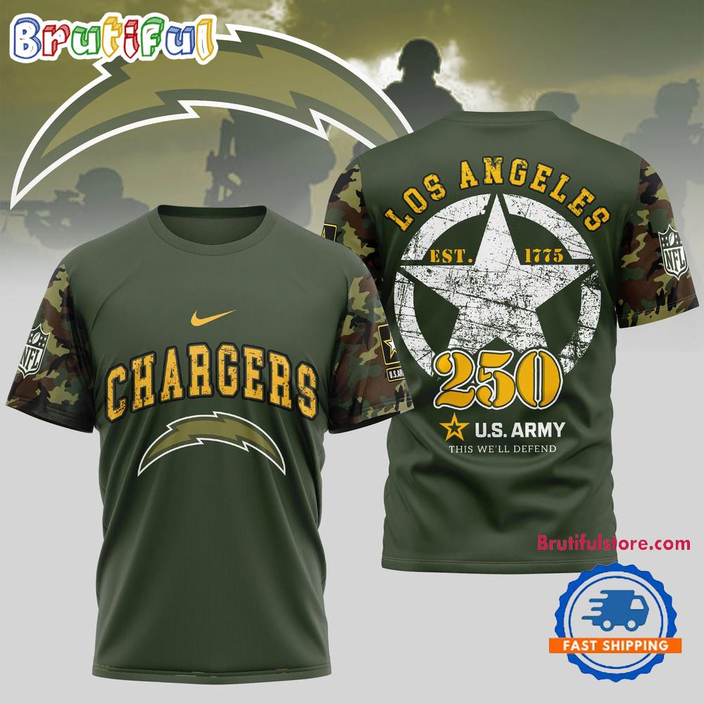 NFL Los Angeles Chargers US Army 250th Birthday Celebration 3D Shirt