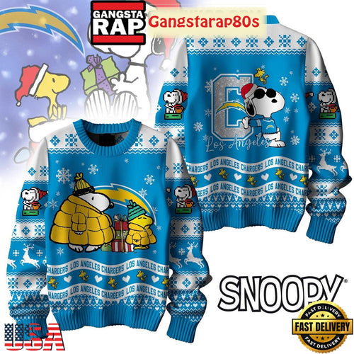 NFL Los Angeles Chargers x Peanuts Snoopy New Design 2025 Ugly Christmas Sweater