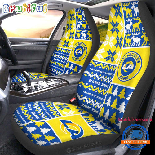 NFL Los Angeles Rams Design Christmas Car Seat Covers, Football Xmas Car Decor