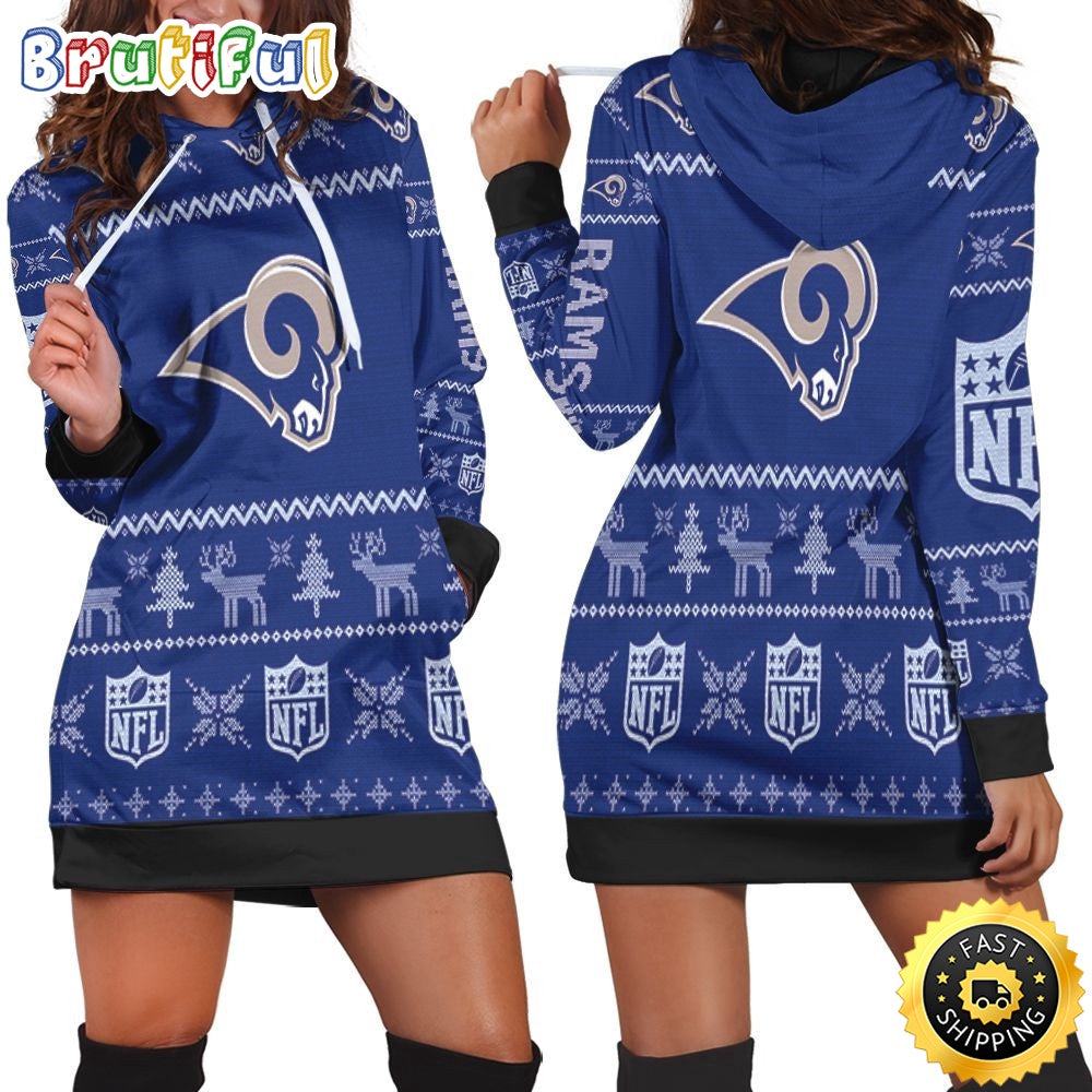 NFL Los Angeles Rams Hoodie Dress Christmas Print 3D Hoodie Women