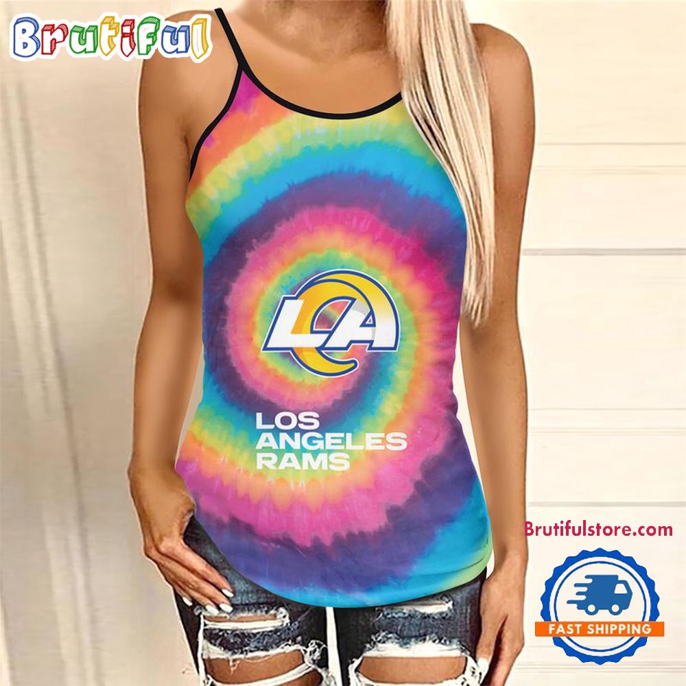 NFL Los Angeles Rams Rainbow Pattern Summer Women’s Criss Cross Tank Top