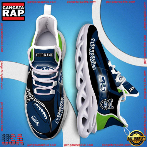 NFL Custom Name Seattle Seahawks White C Shoes Max Soul Shoes Running Sneakers