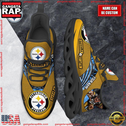 NFL Custom Name Pittsburgh Steelers Max Soul Shoes Running Sneakers