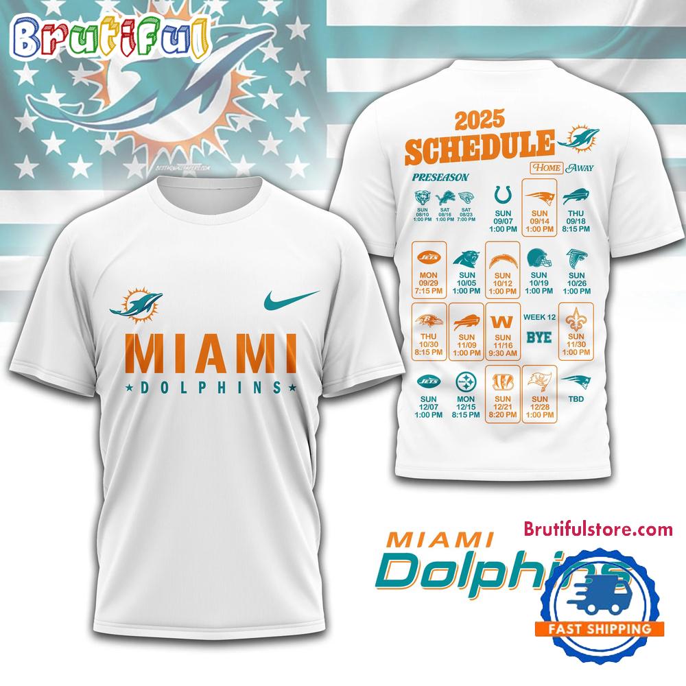 NFL Miami Dolphins 2025 SCHEDULE All Over Print Shirt, 2025 Football Schedule Shirts