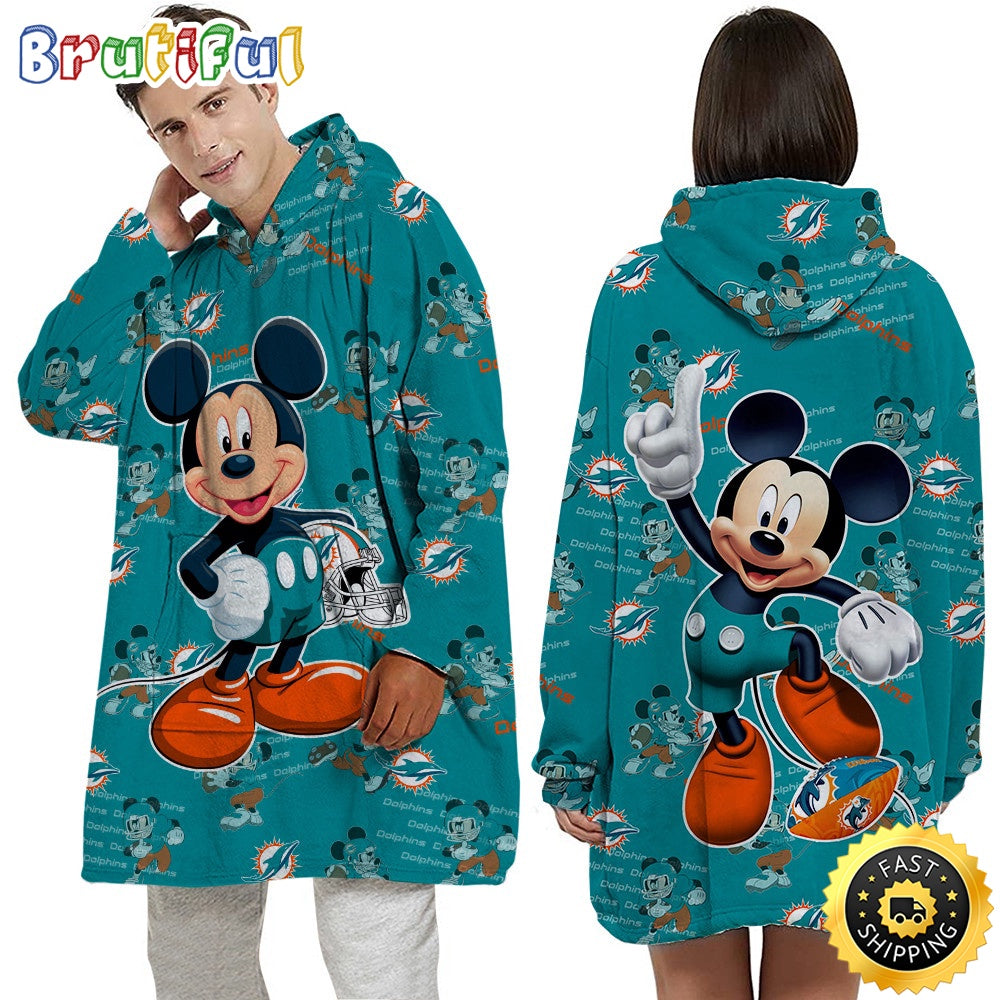 NFL Miami Dolphins Blanket Hoodie Mickey Mouse Lover Unisex Hoodie