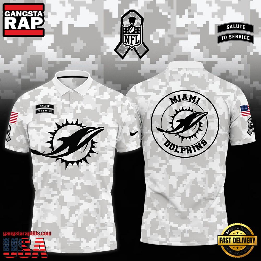 NFL Miami Dolphins Camo 2025 Salute to Service Polo Shirt