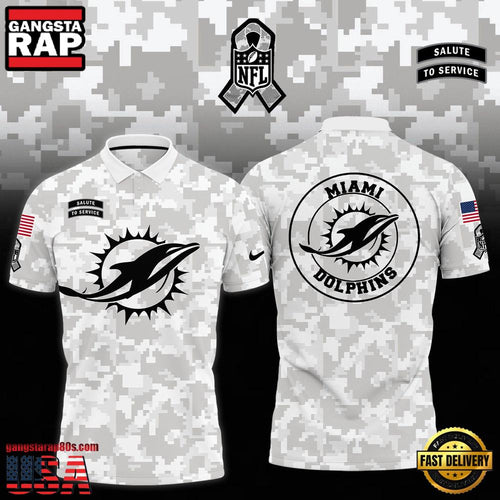 NFL Miami Dolphins Camo 2025 Salute to Service Polo Shirt