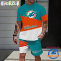 NFL Miami Dolphins Divided Pattern Summer T Shirt And Shorts Set