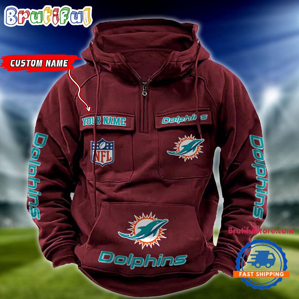 NFL Miami Dolphins Football Team Custom Name Cargo Hoodie