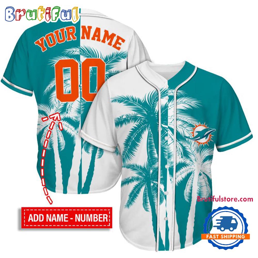 NFL Miami Dolphins Palm Trees Pattern Summer Personalized Baseball Jersey