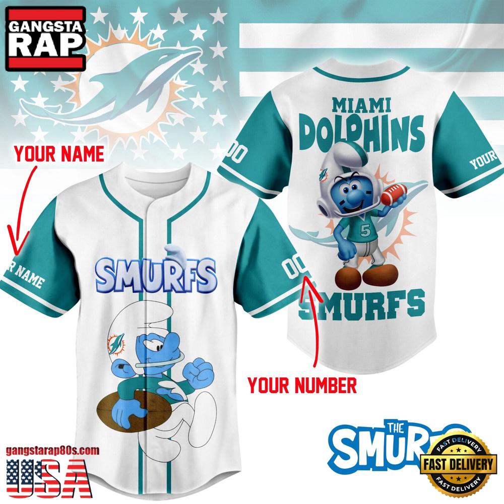 NFL Miami Dolphins The Smurfs Movie Unique Design Custom Baseball Jersey