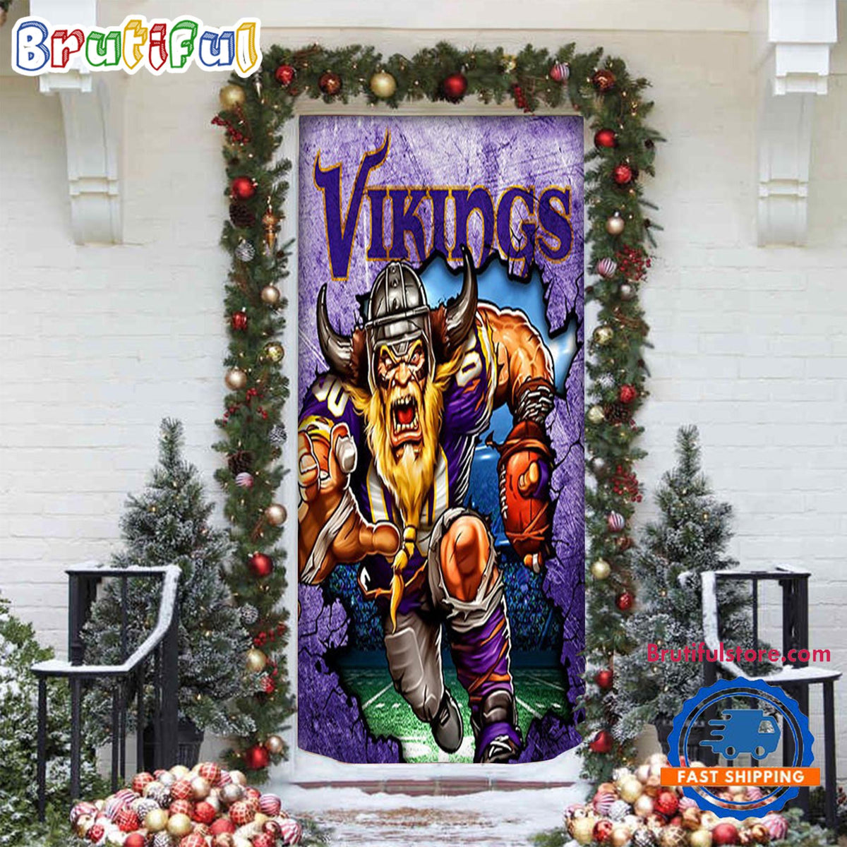 NFL Minnesota Vikings Football Team Christmas Door Cover, Football Xmas Door Covers