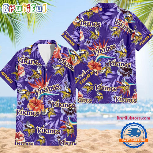 NFL Minnesota Vikings Football Team Flower Summer Design Hawaiian Button Shirt