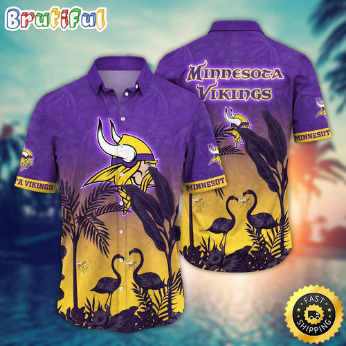 NFL Minnesota Vikings Hawaii Shirt Flamingo And Flower Funny Aloha Shirt