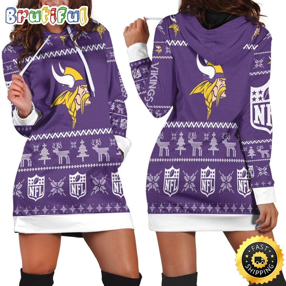 NFL Minnesota Vikings Hoodie Dress Christmas Print 3D Hoodie Women