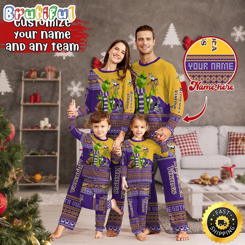 NFL Minnesota Vikings Pajamas Christmas Sports For Family Custom Name Pajamas