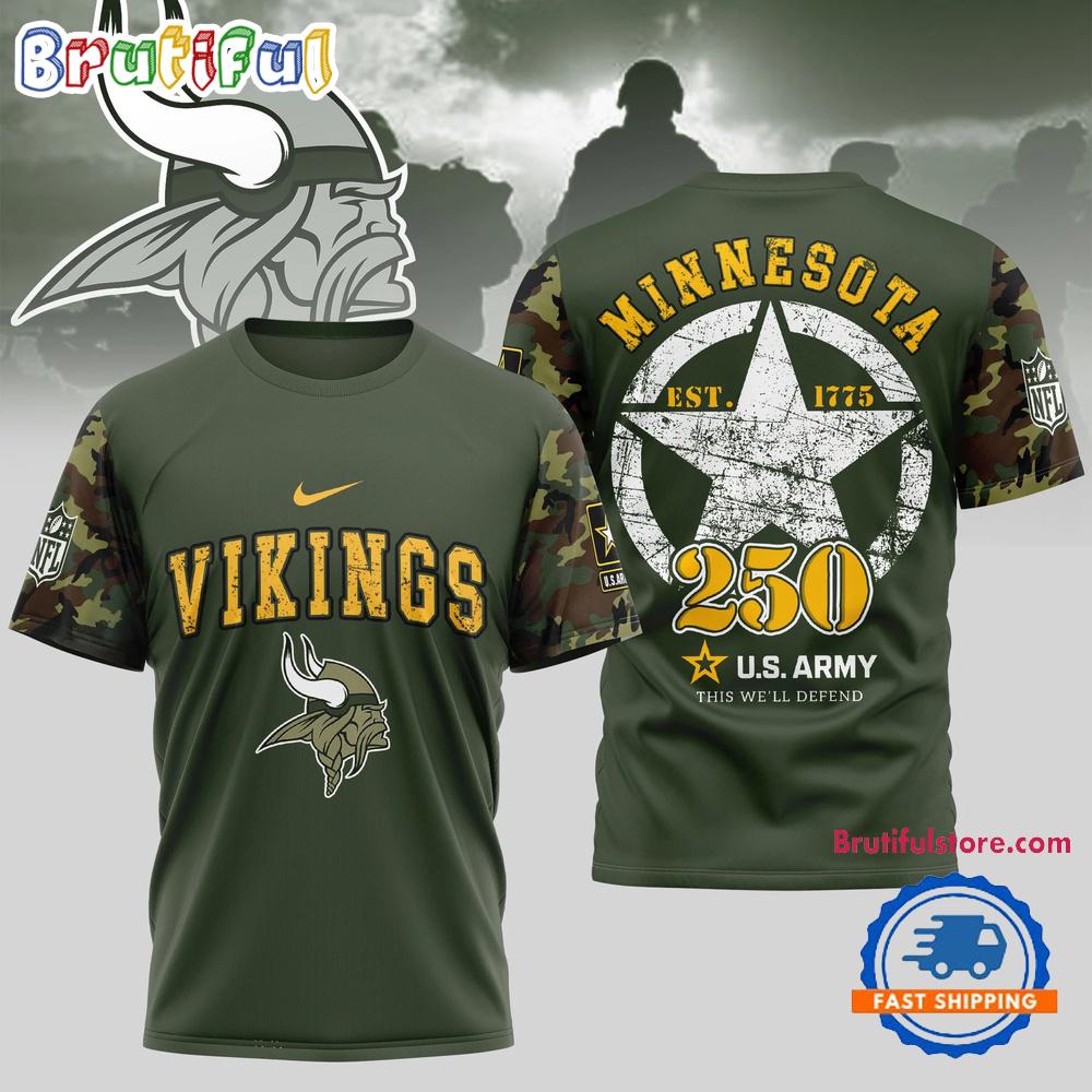 NFL Minnesota Vikings US Army 250th Birthday Celebration 3D Shirt