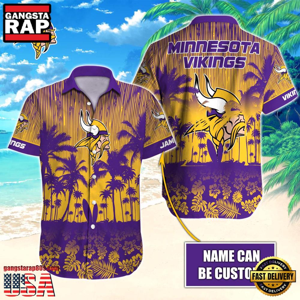 NFL Minnesota Vikings Vintage Style Custom Name Aloha Hawaiian Shirt