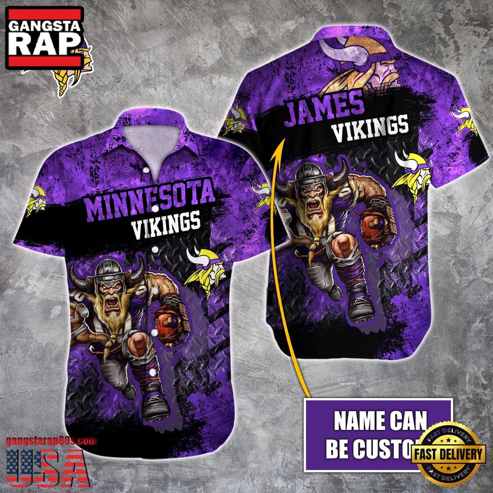 NFL Minnesota Vikings Warrior Mascot Custom Name Aloha Hawaiian Shirt