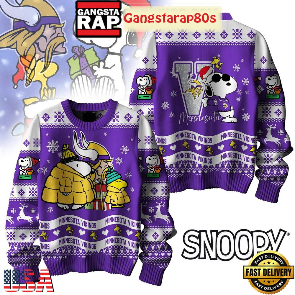 NFL Minnesota Vikings x Peanuts Snoopy New Design 2025 Ugly Christmas Sweater