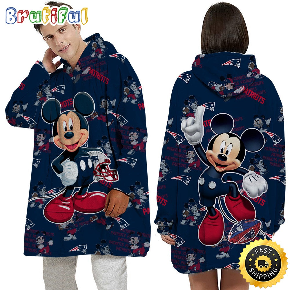 NFL New England Patriots Blanket Hoodie Mickey Mouse Lover Unisex Hoodie