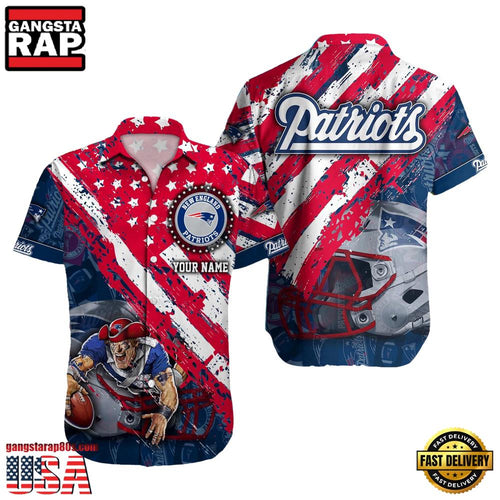 NFL New England Patriots Football American Flag Mascot Custom Name Aloha Hawaiian Shirt