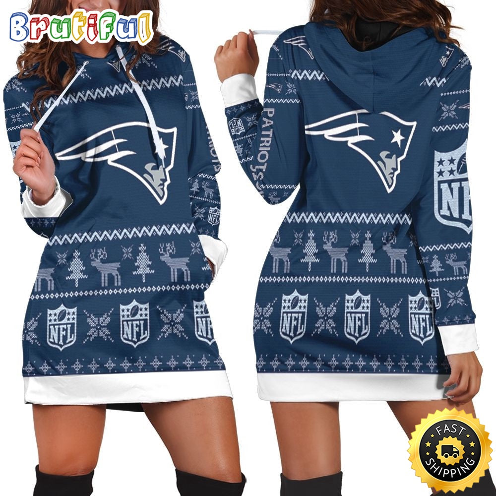 NFL New England Patriots Hoodie Dress Christmas Print 3D Hoodie Women