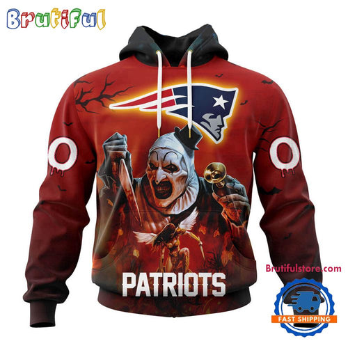 NFL New England Patriots Horror Terrifier Ghoulish Valak Halloween Football Hoodie