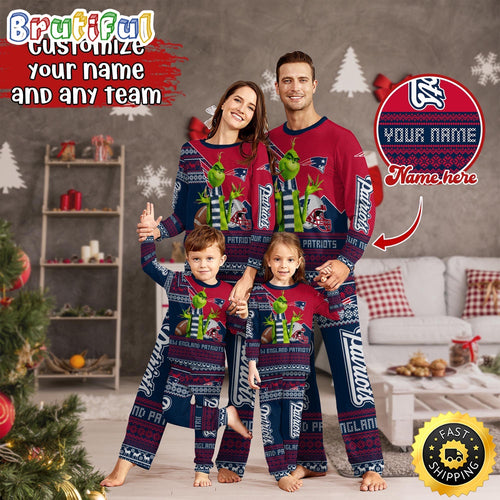 NFL New England Patriots Pajamas Christmas Sports For Family Custom Name Pajamas