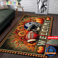 NFL New England Patriots Pumpkin Flower Football Halloween Rectangle Rug