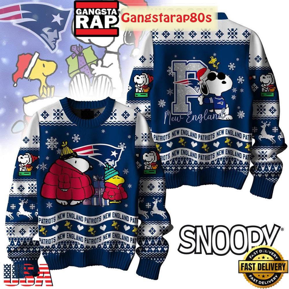 NFL New England Patriots x Peanuts Snoopy New Design 2025 Ugly Christmas Sweater