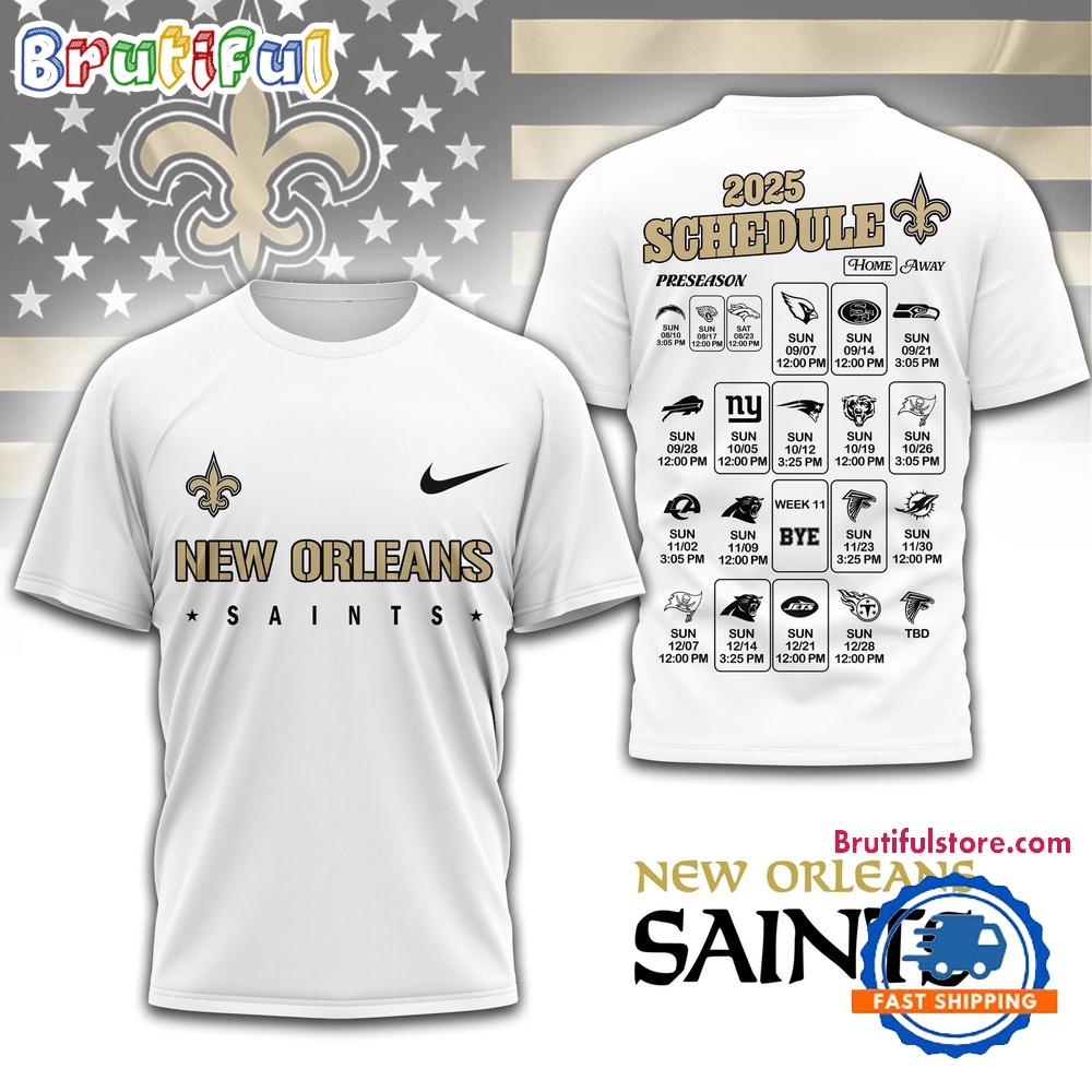 NFL New Orleans Saints 2025 SCHEDULE All Over Print Shirt, 2025 Football Schedule Shirts