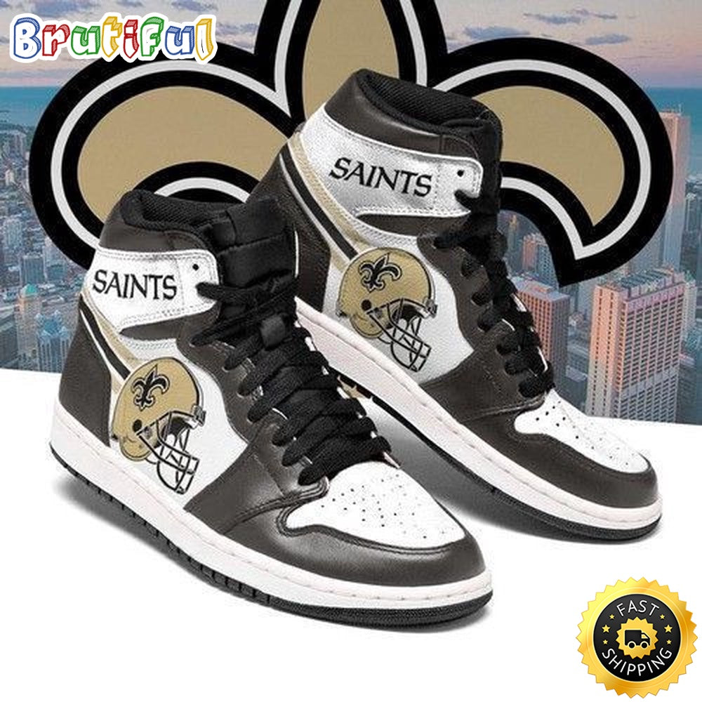 NFL New Orleans Saints Black White Helmet Air Jordan 1 High Sneakers